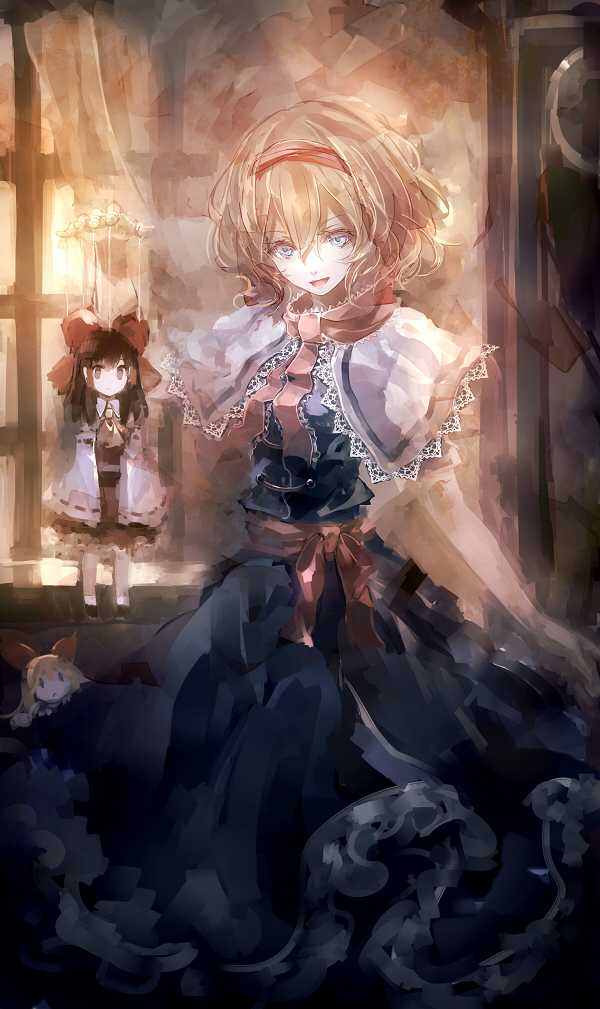 hakurei reimu, alice margatroid, and shanghai doll (touhou) drawn by 60mai