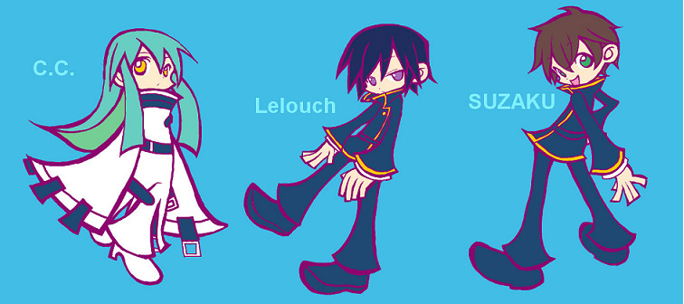 c.c., lelouch vi britannia, and kururugi suzaku (code geass and 2 more) drawn by fukamizu_shion