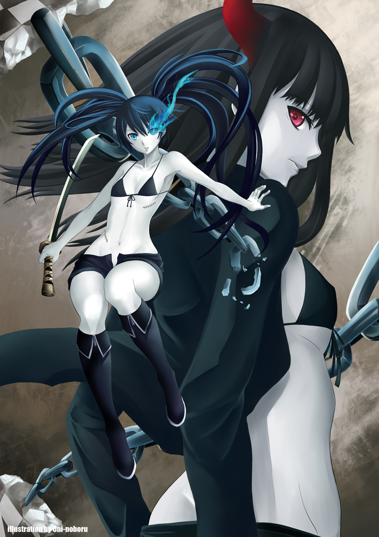black rock shooter and black gold saw (black rock shooter) drawn by oni-noboru