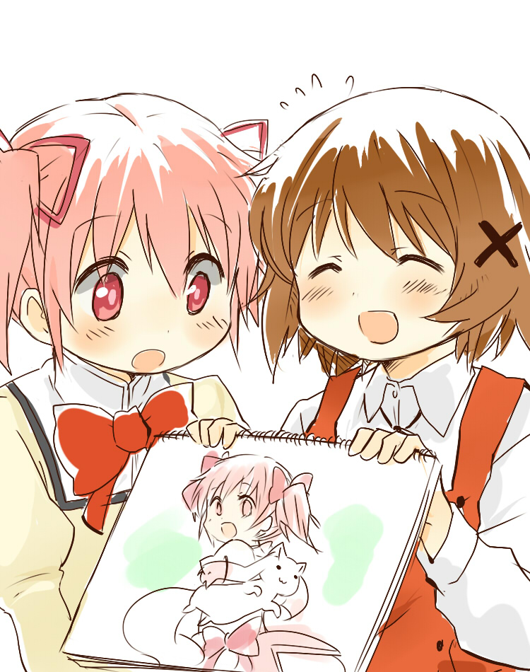 kaname madoka, kyubey, and yuno (mahou shoujo madoka magica and 2 more) drawn by nori_senbei