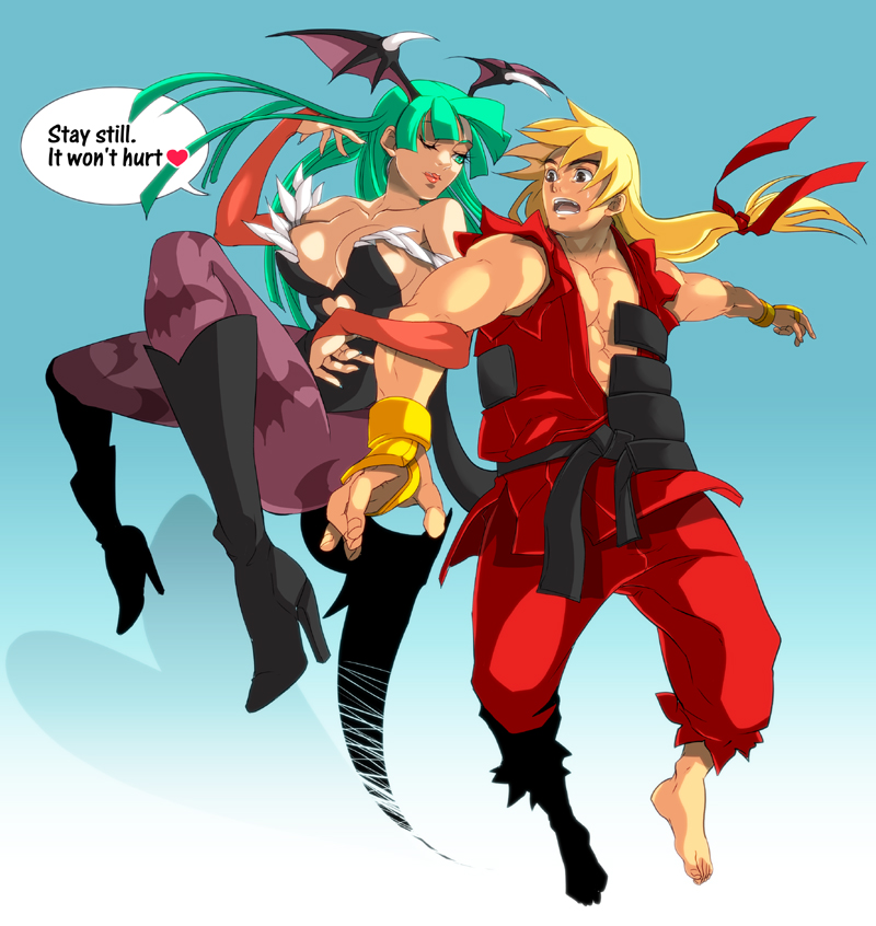 morrigan aensland and ken masters (street fighter and 2 more) drawn by garamgum