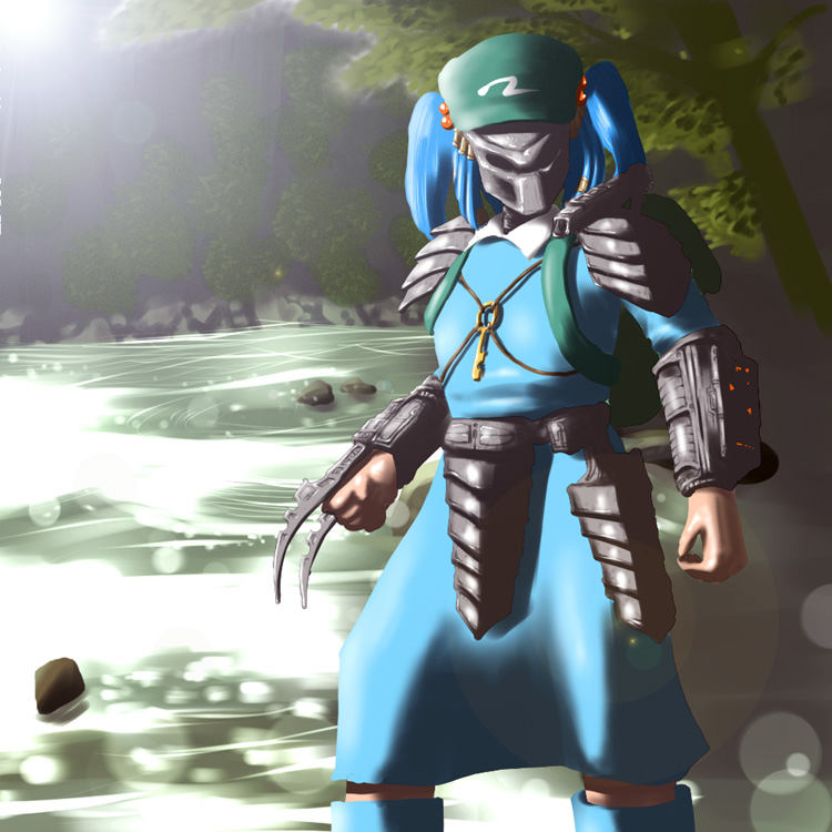kawashiro nitori and predator (touhou and 1 more) drawn by shirosato