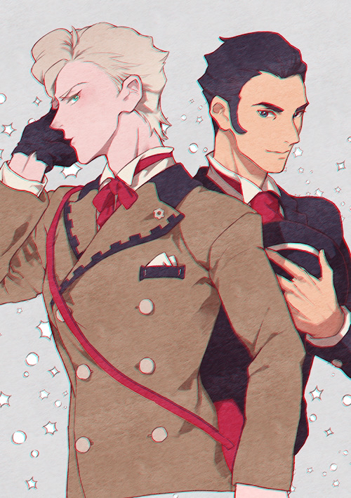herlock sholmes and yujin mikotoba (ace attorney and 2 more) drawn by noi350