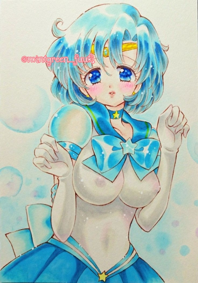 mizuno ami, sailor mercury, and super sailor mercury (bishoujo senshi sailor moon and 1 more) drawn by aomidori