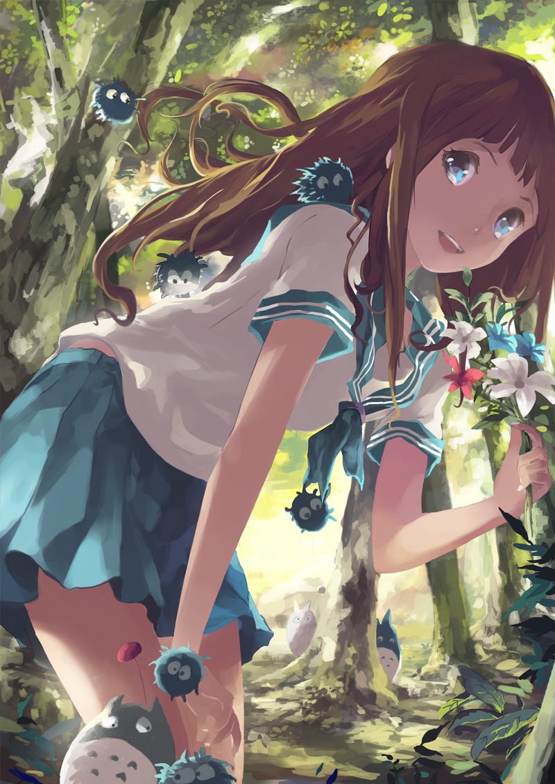 chitanda eru, totoro, and susuwatari (hyouka and 2 more) drawn by ooi_choon_liang