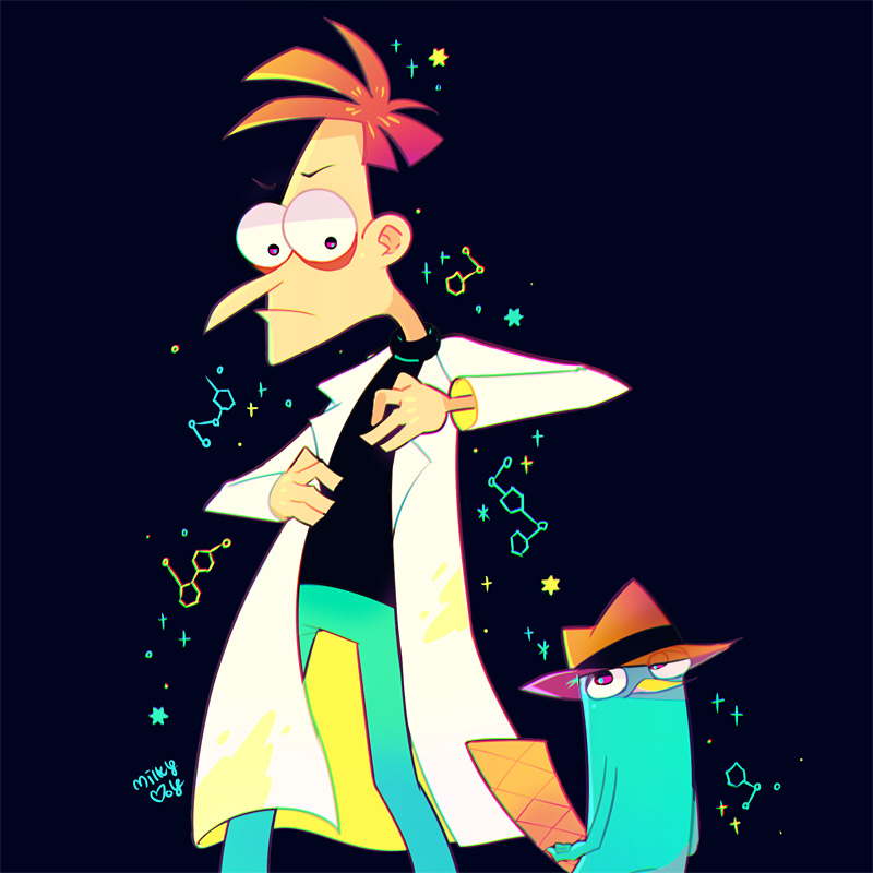 perry the platypus and heinz doofenshmirtz (phineas and ferb) drawn by otoe_(milkyboy_inc.)