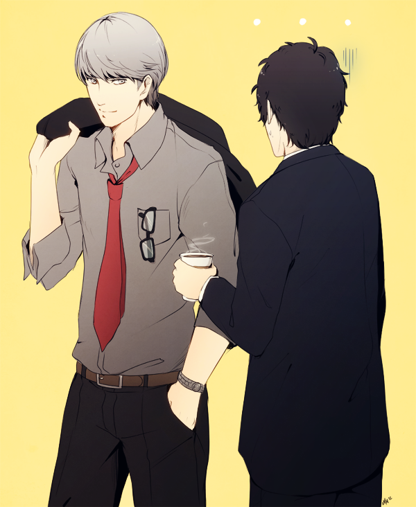 narukami yu, adachi tooru, and doujima ryoutarou (persona and 1 more) drawn by hanpetos