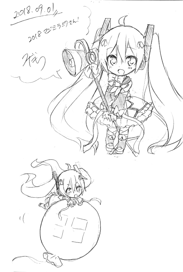 hatsune miku and magical mirai miku (vocaloid and 1 more) drawn by sudachi_(calendar)