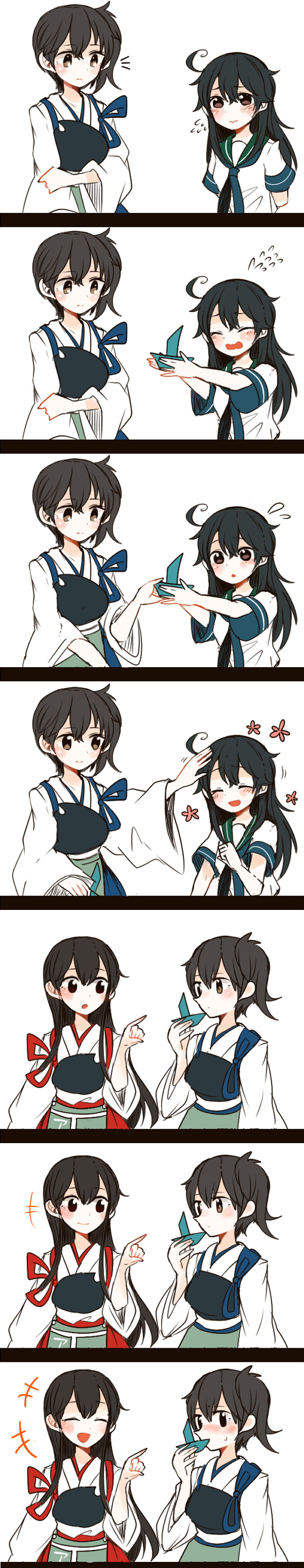 kaga, akagi, and ushio (kantai collection) drawn by itomugi-kun