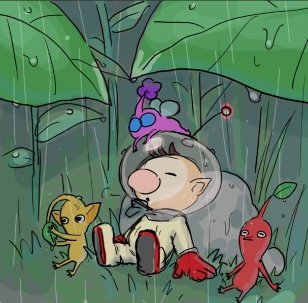 red pikmin, olimar, yellow pikmin, and winged pikmin (pikmin) drawn by tomi_(iida108)