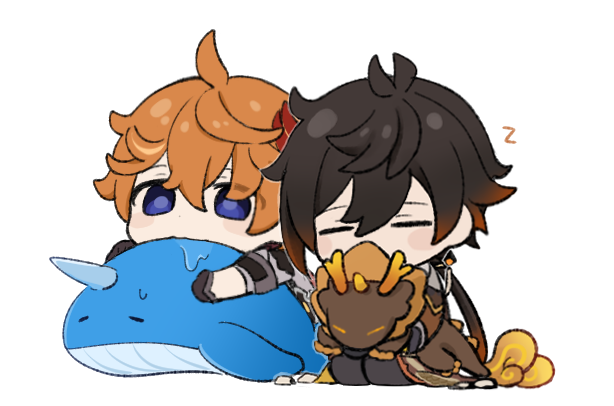 zhongli, tartaglia, and rex lapis (genshin impact) drawn by marimo_jh