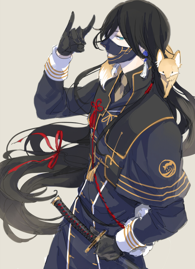 izumi-no-kami kanesada, nakigitsune, and nakigitsune's fox (touken ranbu) drawn by nair_(mindcreator)