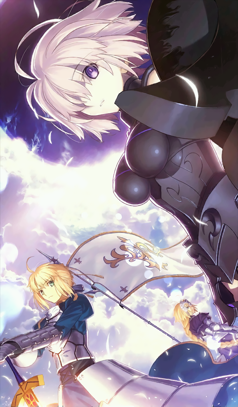artoria pendragon, saber, mash kyrielight, and jeanne d'arc (fate and 1 more) drawn by takeuchi_takashi