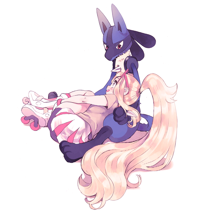 lucario and korrina (pokemon and 1 more) drawn by amezawa_koma