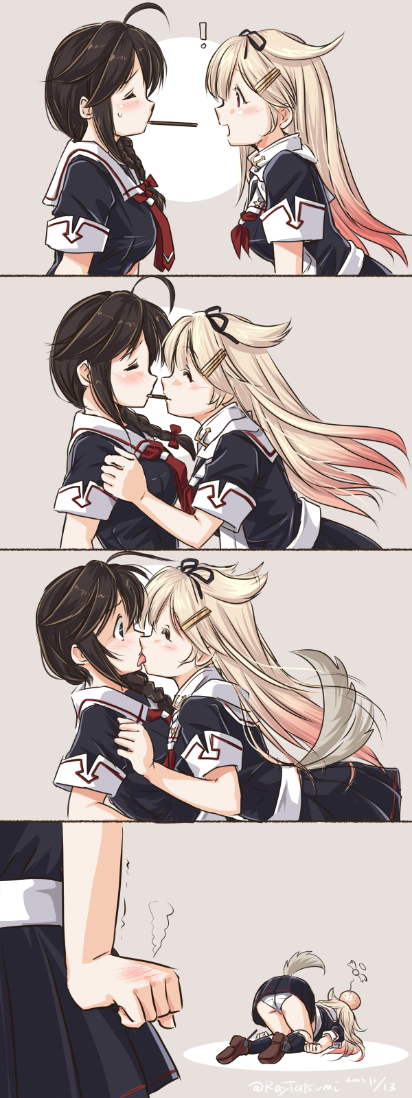 shigure, yuudachi, shigure kai ni, and yuudachi kai ni (kantai collection) drawn by tatsumi_ray