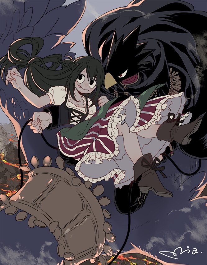 asui tsuyu and tokoyami fumikage (boku no hero academia) drawn by mia0309
