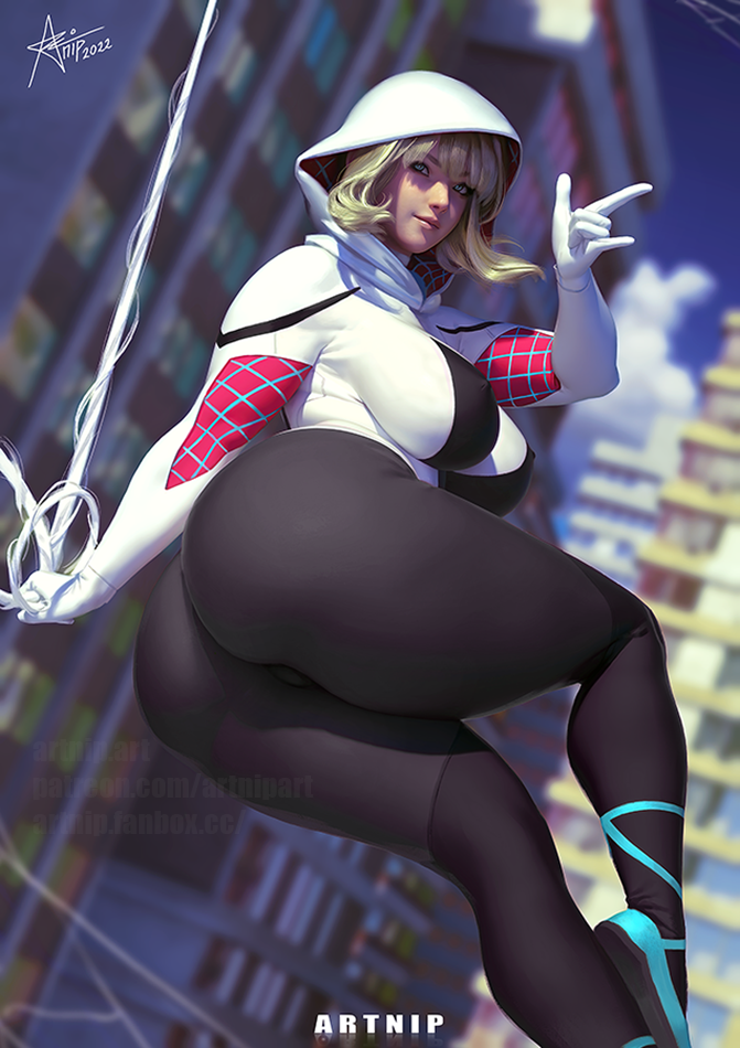 spider-gwen and gwen stacy (marvel and 1 more) drawn by artnip