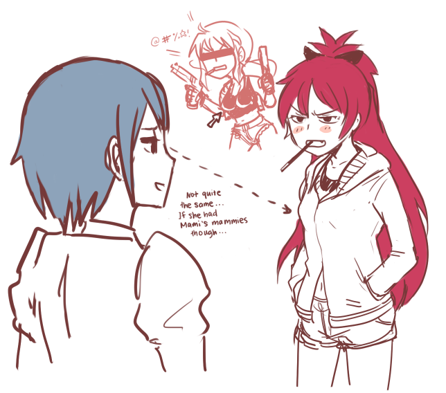 miki sayaka, sakura kyoko, and revy (mahou shoujo madoka magica and 1 more) drawn by gokotan