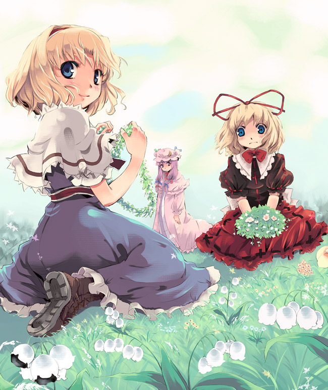 alice margatroid, patchouli knowledge, and medicine melancholy (touhou) drawn by yuu_(kfc)