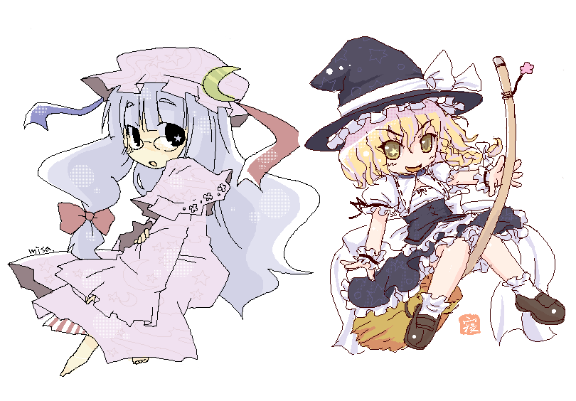 kirisame marisa and patchouli knowledge (touhou) drawn by neru_fia