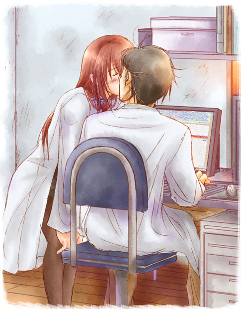 makise kurisu and okabe rintarou (steins;gate) drawn by ayaka_(tonsha)
