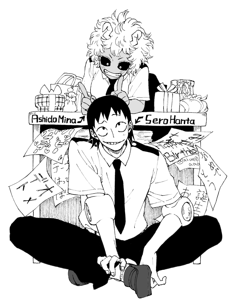 ashido mina and sero hanta (boku no hero academia) drawn by aiue0