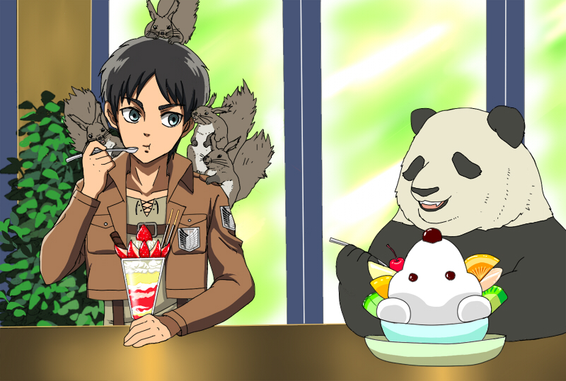 eren yeager and panda (shingeki no kyojin and 1 more) drawn by choko_(20040421)
