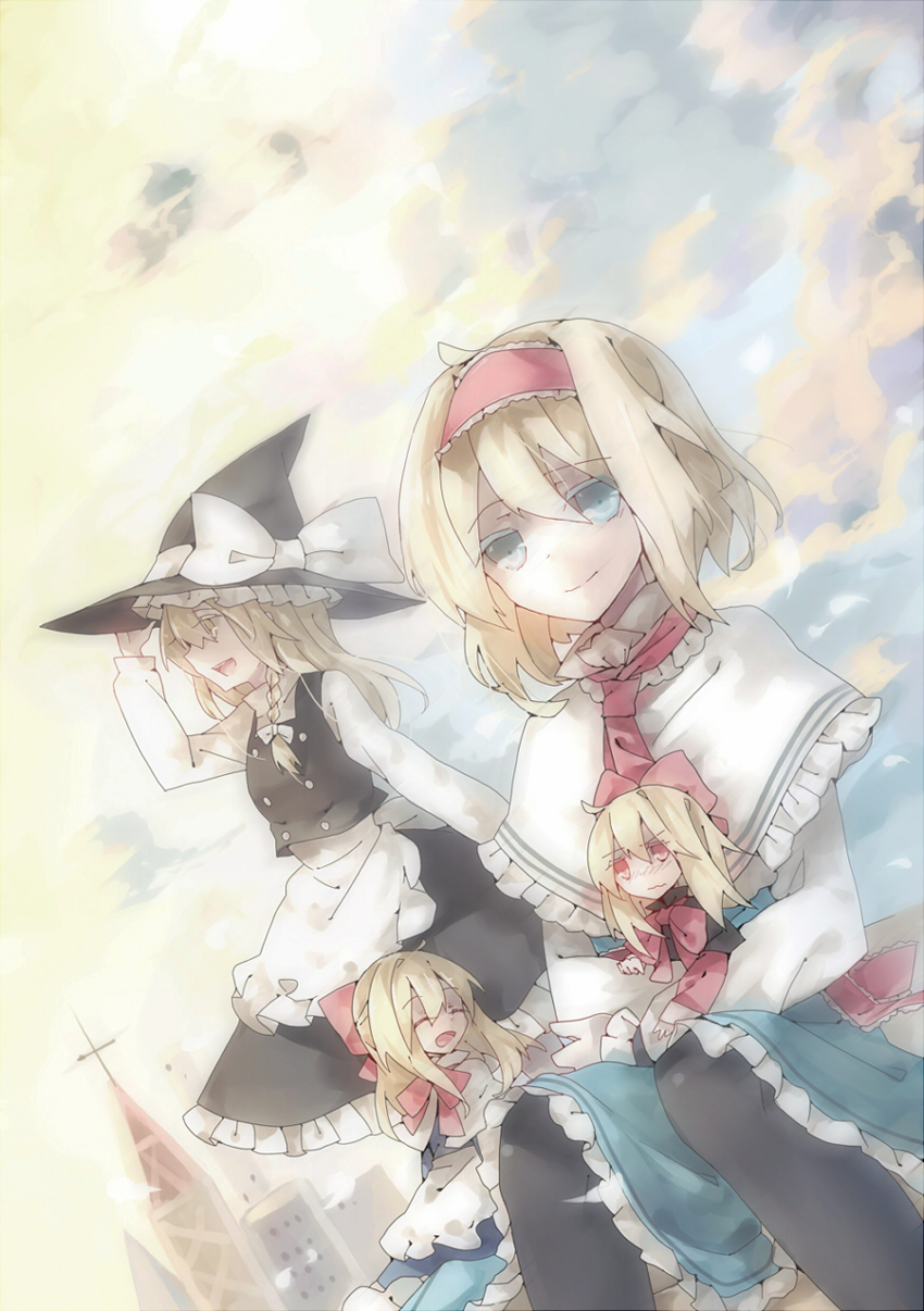 kirisame marisa, alice margatroid, shanghai doll, and hourai doll (touhou) drawn by red_medicine