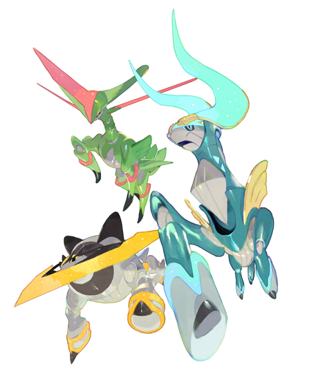 iron leaves, iron crown, and iron boulder (pokemon) drawn by e_volution