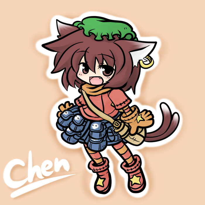 chen and yuel (touhou and 2 more) drawn by yanagi_(nurikoboshi)