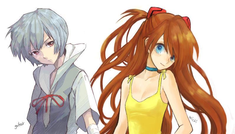 souryuu asuka langley and ayanami rei (neon genesis evangelion) drawn by guitar_(guitars) and michi_ta_(masquerade)