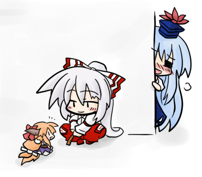 fujiwara no mokou, kamishirasawa keine, and ibuki suika (touhou) drawn by yanagi_(nurikoboshi)