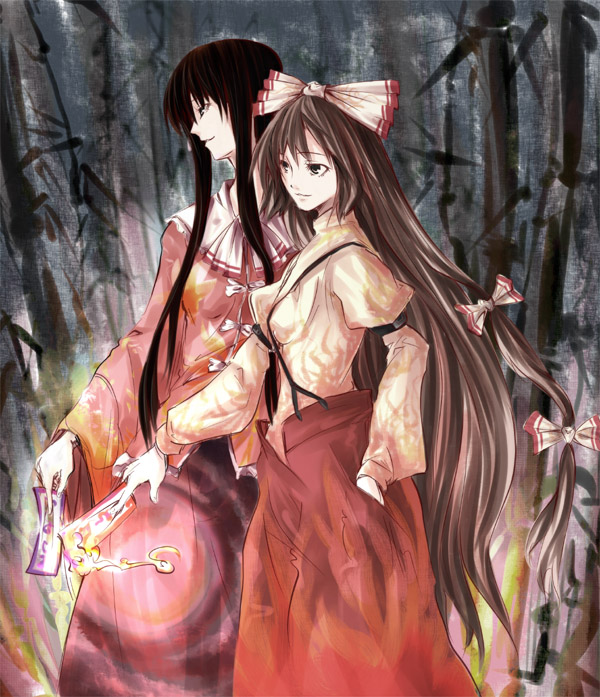 fujiwara no mokou and houraisan kaguya (touhou) drawn by vallenxgp
