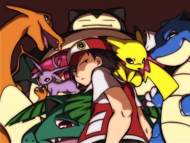 pikachu, red, charizard, espeon, snorlax, and 2 more (pokemon and 2 more) drawn by nagi_(exsit00)