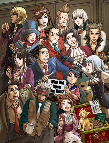 phoenix wright, miles edgeworth, maya fey, apollo justice, franziska von karma, and 12 more (ace attorney and 4 more) drawn by wakadori