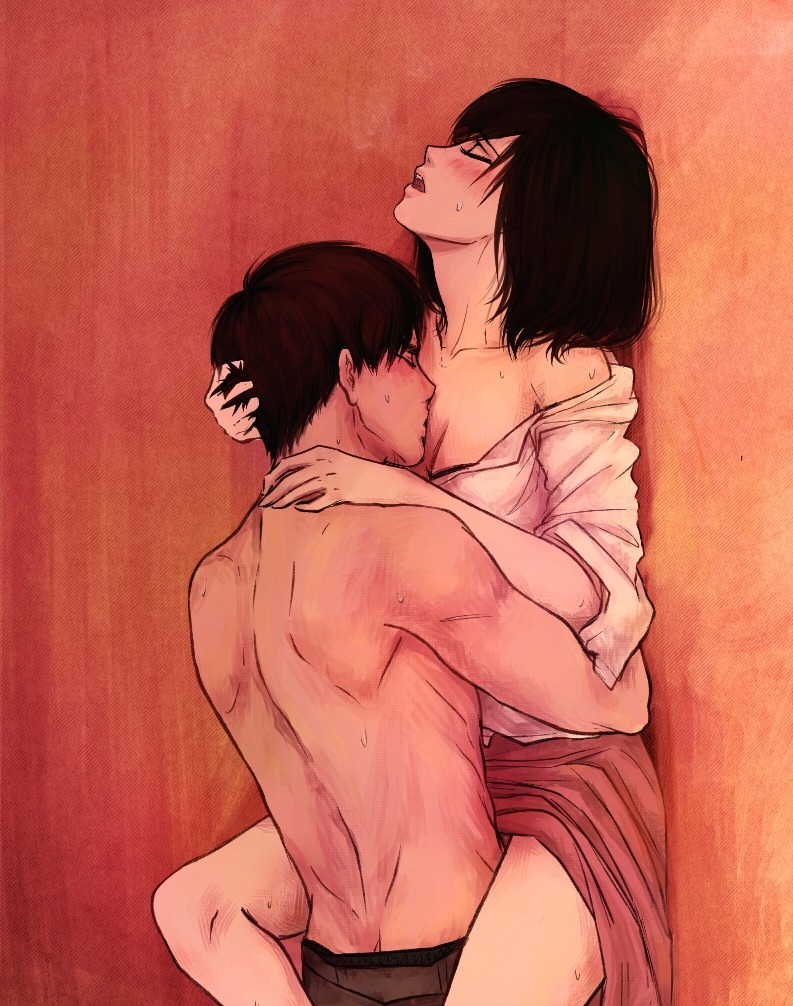 mikasa ackerman and eren yeager (shingeki no kyojin) drawn by daydream24-7