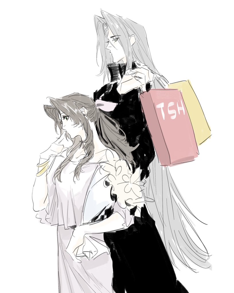 aerith gainsborough and sephiroth (final fantasy and 1 more) drawn by moyanwxy