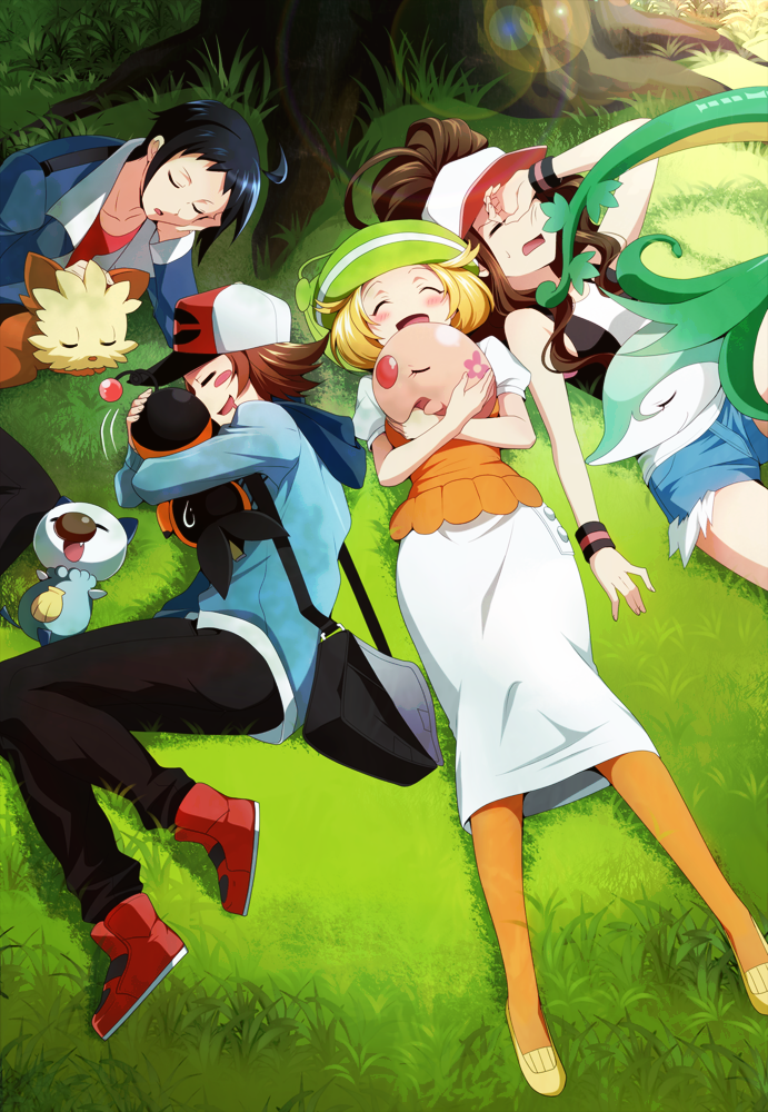 hilda, hilbert, oshawott, bianca, tepig, and 4 more (pokemon and 1 more) drawn by hakka_(88hk88)