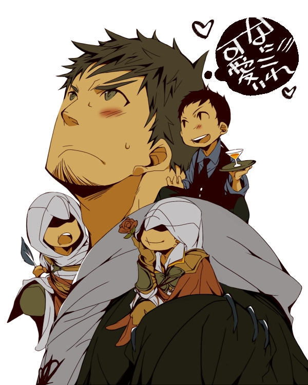 ezio auditore da firenze, altair ibn la-ahad, desmond miles, and malik al-sayf (assassin's creed ii and 1 more) drawn by itou_satsuki