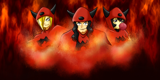 courtney, tabitha, and blaise (pokemon and 1 more) drawn by poken_kibou