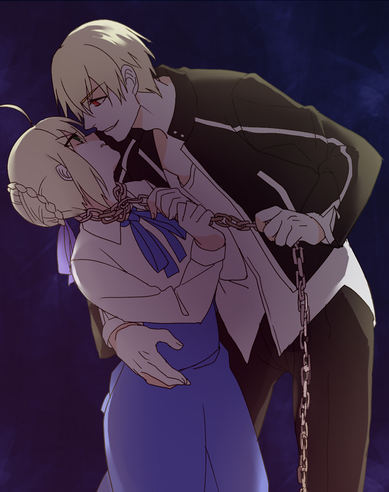 artoria pendragon, saber, and gilgamesh (fate and 1 more) drawn by ha84no