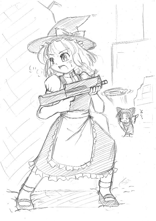 hakurei reimu and kirisame marisa (touhou) drawn by murasaki_(konekomilk)