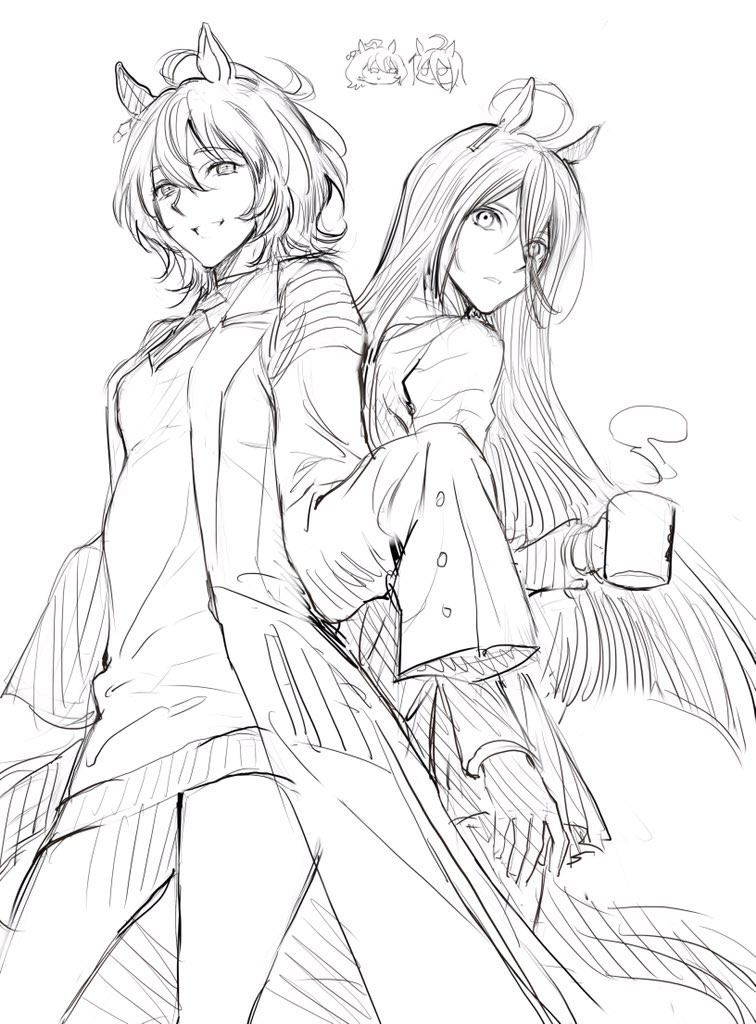 agnes tachyon and manhattan cafe (umamusume) drawn by 000000o88