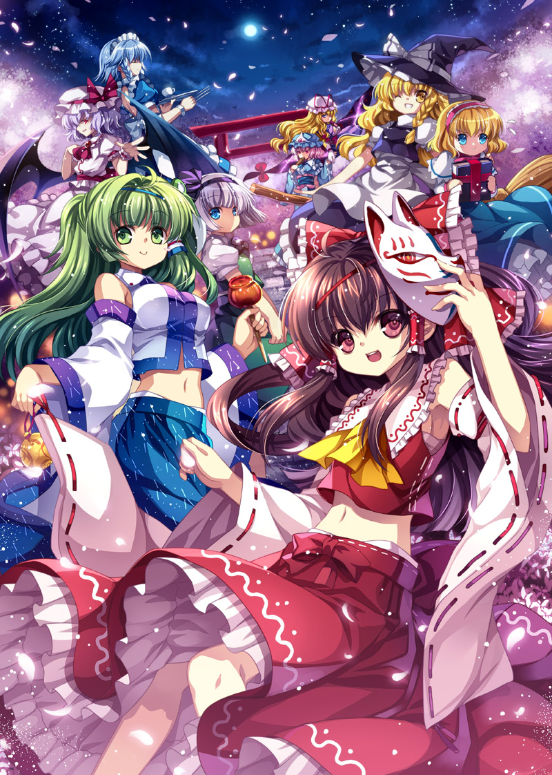 hakurei reimu, kirisame marisa, remilia scarlet, izayoi sakuya, kochiya sanae, and 4 more (touhou) drawn by capura_lin