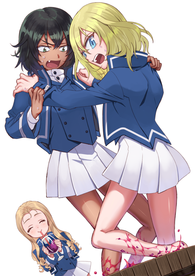 andou, oshida, and marie (girls und panzer) drawn by shutou_mq