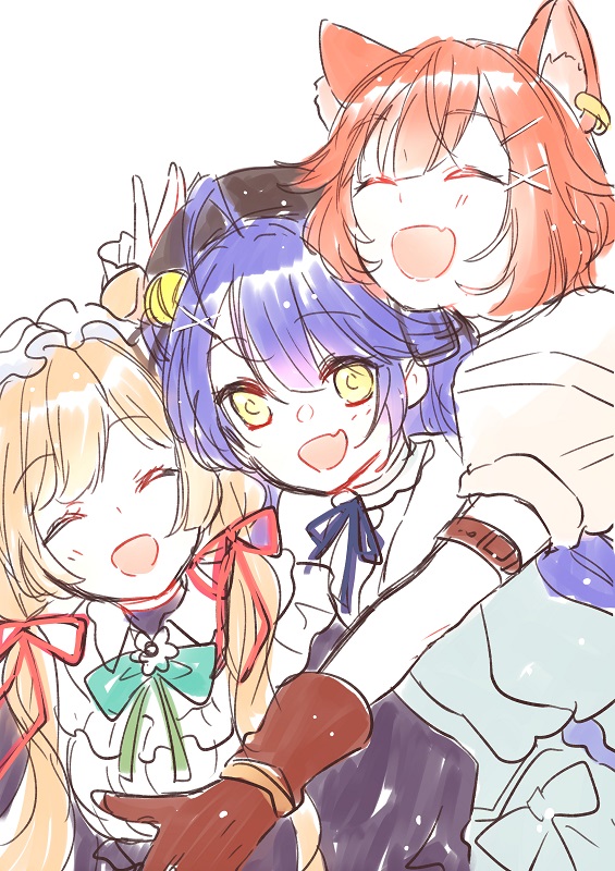 amamiya kokoro, ratna petit, and eli conifer (nijisanji) drawn by maru_(memoriatechnica)