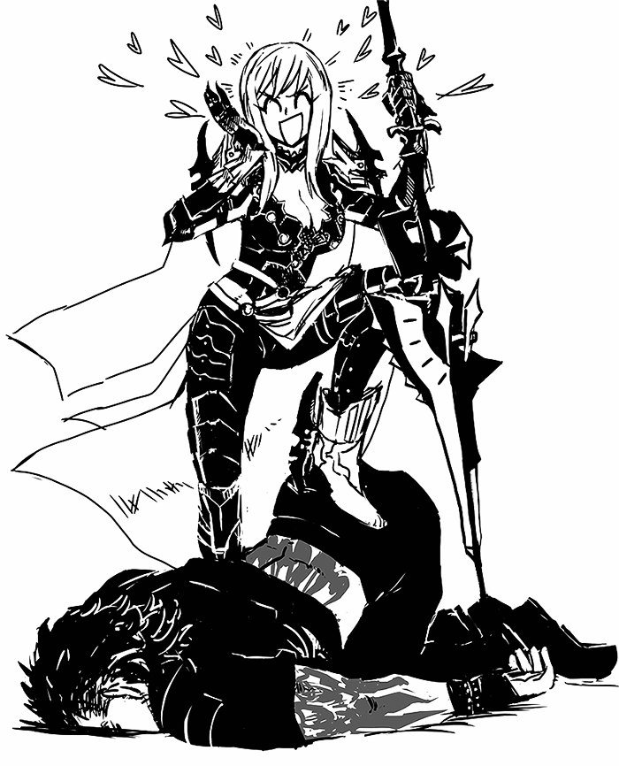 gladiolus amicitia and aranea highwind (final fantasy and 1 more) drawn by lonelylop