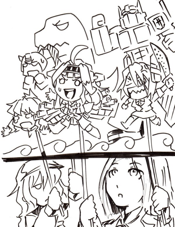 hibiki, kongou, inazuma, tenryuu, tatsuta, and 3 more (kantai collection and 2 more) drawn by kamizono_(spookyhouse)