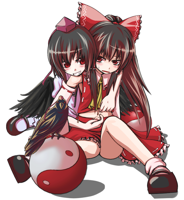 hakurei reimu and shameimaru aya (touhou) drawn by tori_rui