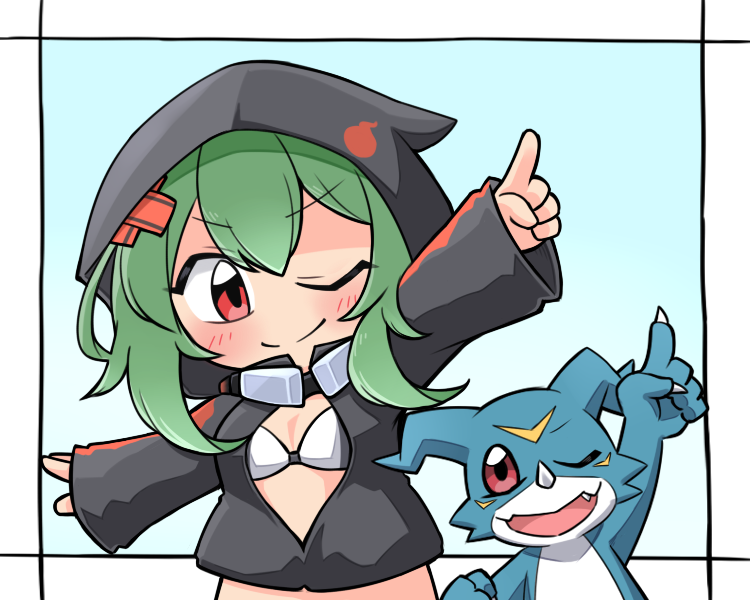 v-mon and shinomiya rina (digimon and 1 more) drawn by kica28v